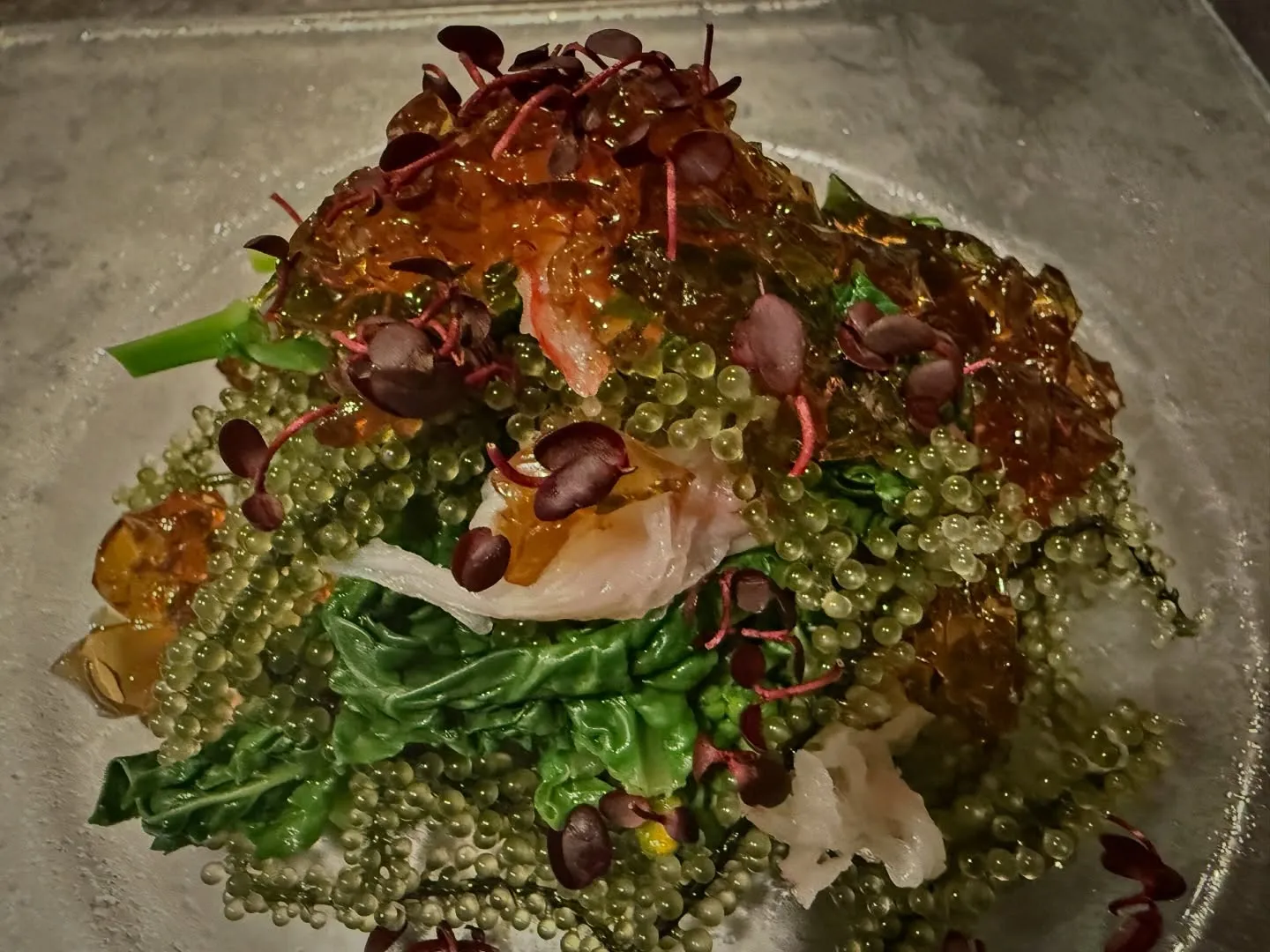 ■蟹と菜の花と海ぶどうのシークァーサーポン酢ジュレ